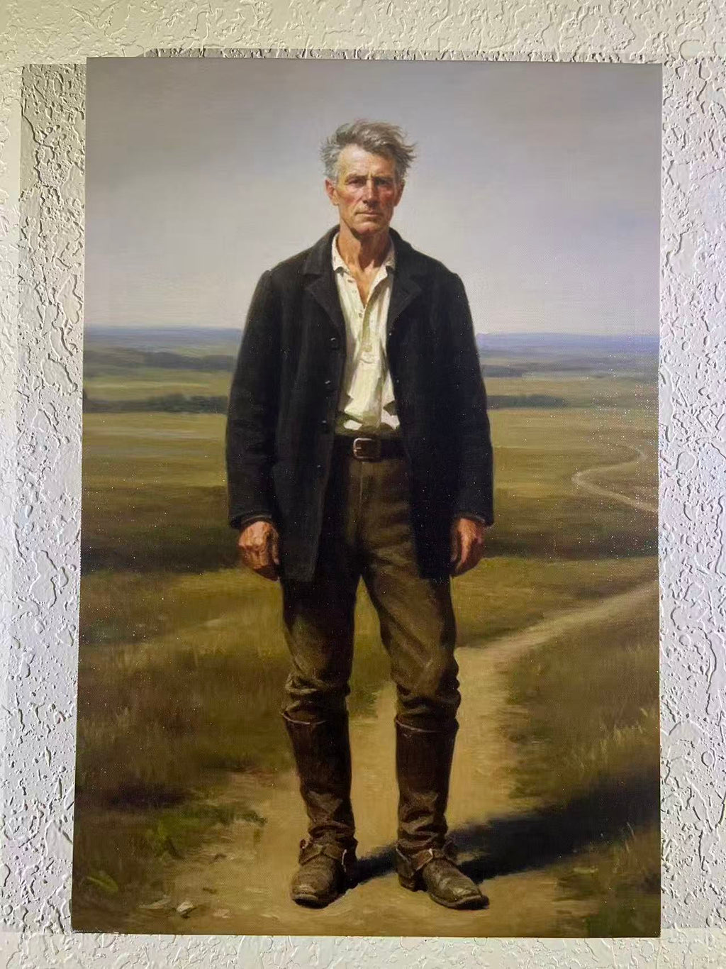 Finished full-body oil portrait created from the customer’s photo, refined for balance, realism, and timeless composition — TIMELESSTAY